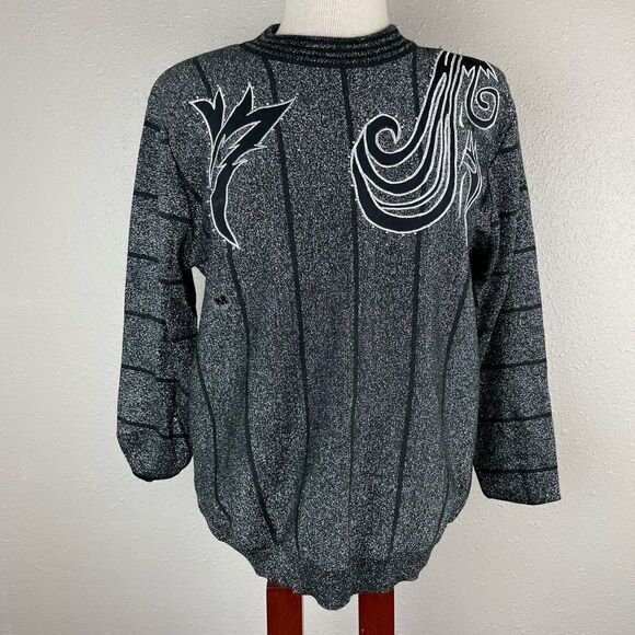 NWOT Terazzo Black and Metallic Silver Top Size M - Picture 1 of 7